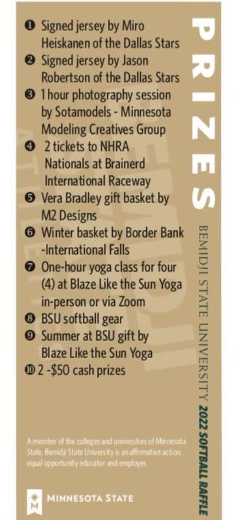 Your BSU Softball team is doing a raffle fundraiser! You could win one of the signed NHL jerseys! Be sure to buy a ticket from one of our players or Head Coach Jordan Petersen at Jordan.Petersen@bemidjistate.edu #BuildTheDam