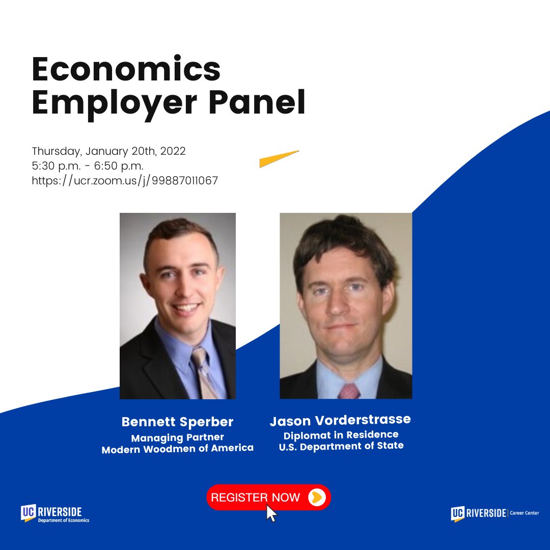 Come learn from our panelists how you can put your econ degree to work in various careers and connect with employers from different industries! Students are welcome to attend regardless of major.
#UCR #UCRiverside #UCRCareerCenter #UCRCareerReady #HireHighlanders