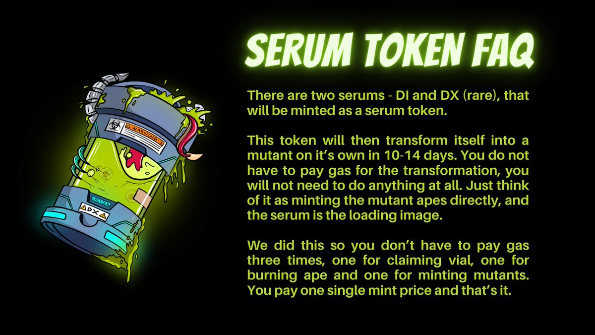 DegenLabsNFT's tweet photo. MINTING OF SERUM TOKENS HAS BEGUN 🧪

🔗https://t.co/zCBJScFBqX

Comment "💪" if you've minted your serum!!!

#SquapeIN #MDMA #Degen #DegenLabs #MutantFam  #NFTCommunity #Squapes #NFTs #NFT #NFTGiveaways #NFTCollectibles https://t.co/uhQ001Q8Gh