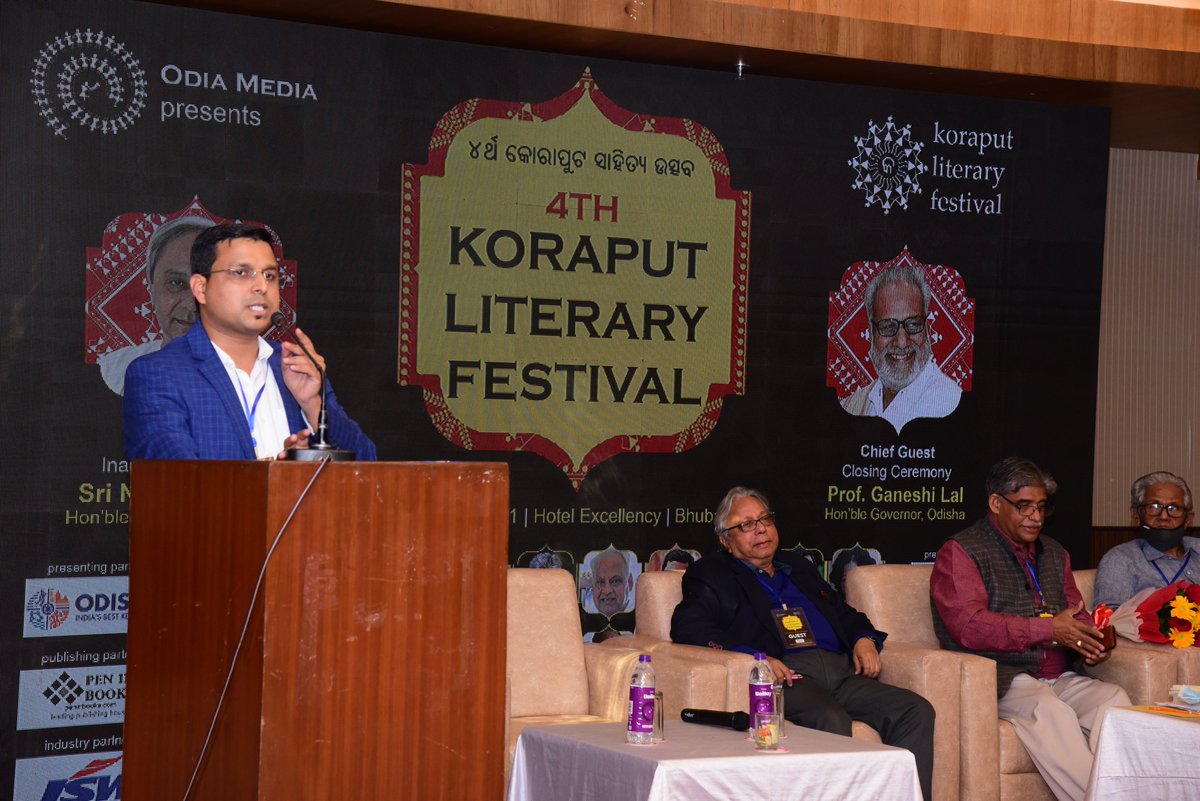 KoraputLitFest's tweet photo. INAUGURAL SESSION
---
4th KORAPUT LITERARY FESTIVAL
Organised by Odia Media Private Limited
Publishing partner @peninbooks 
26 December 2021
GUESTS: CM @Naveen_Odisha, poet Haraprasad Das, social activist Jagadananda 
Presided over by author and festival director @AuthorSubhransu https://t.co/VpkT5f9xze