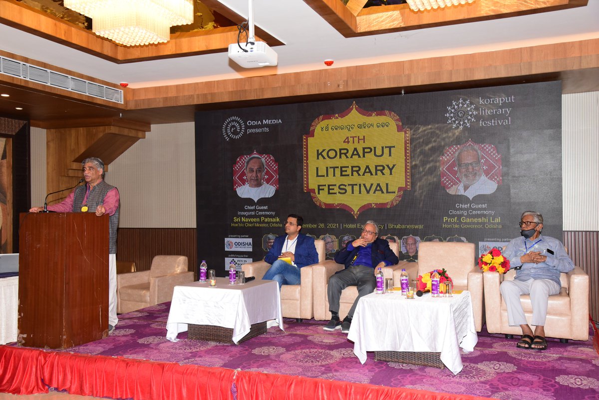 KoraputLitFest's tweet photo. INAUGURAL SESSION
---
4th KORAPUT LITERARY FESTIVAL
Organised by Odia Media Private Limited
Publishing partner @peninbooks 
26 December 2021
GUESTS: CM @Naveen_Odisha, poet Haraprasad Das, social activist Jagadananda 
Presided over by author and festival director @AuthorSubhransu https://t.co/VpkT5f9xze
