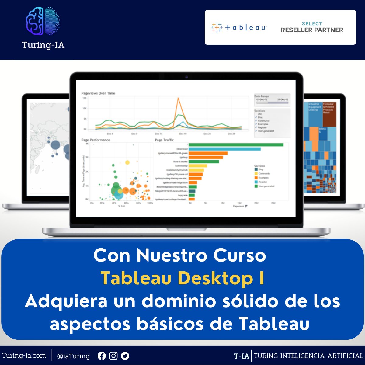 IaTuring's tweet image. Inscríbase en nuestro curso en Turing-ia.com 
Aprenderá a navegar por el producto y examinar los conceptos y técnicas fundamentales de #TableauDesktop. Pase de crear visualizaciones a combinarlas en dashboards interactivos. #CursosTableau #ImplementacionTableau