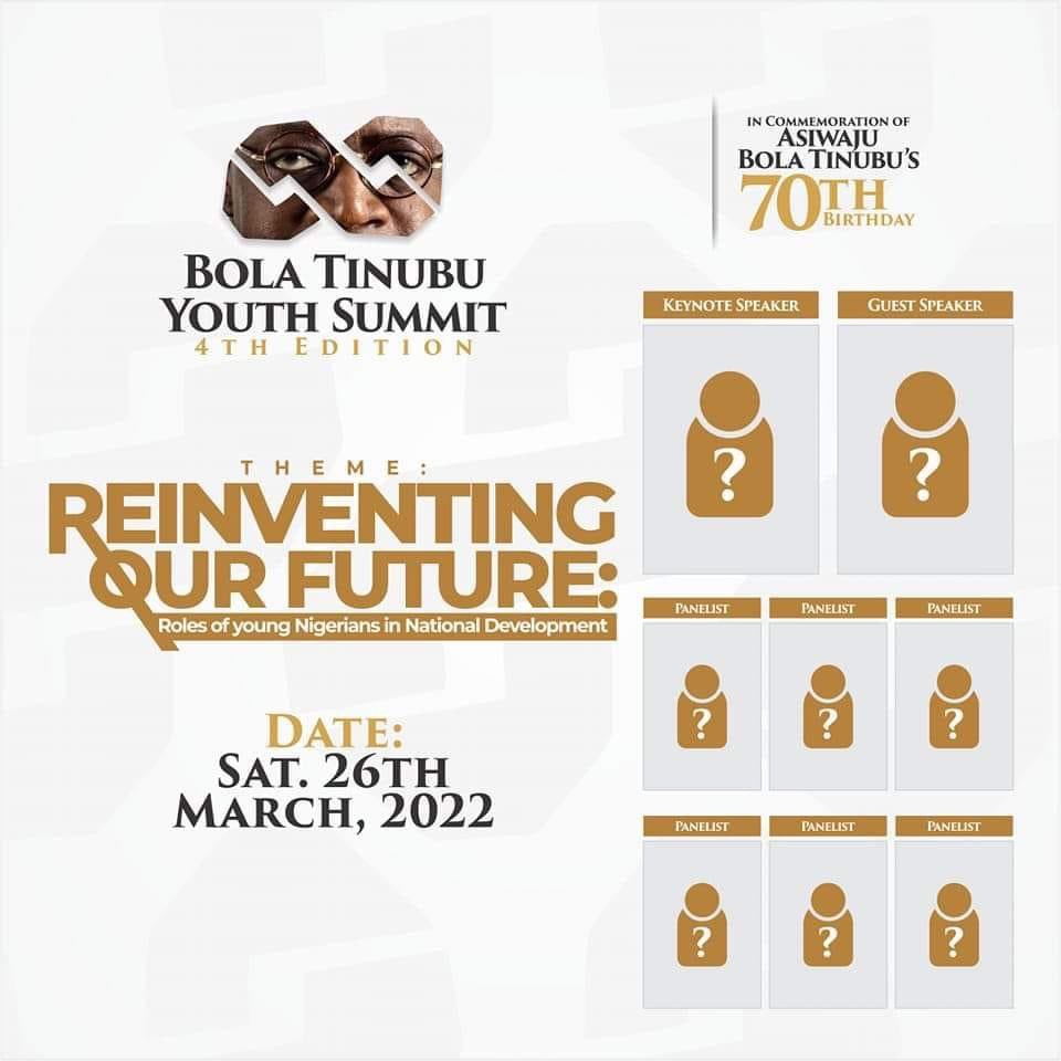 TProgressivesNG's tweet photo. BOLA TINUBU YOUTH SUMMIT
#BTYS 4TH EDITION 

..Registration portal NOW OPEN

...visit: https://t.co/PSUTexwfkG https://t.co/Za0A2uulRR