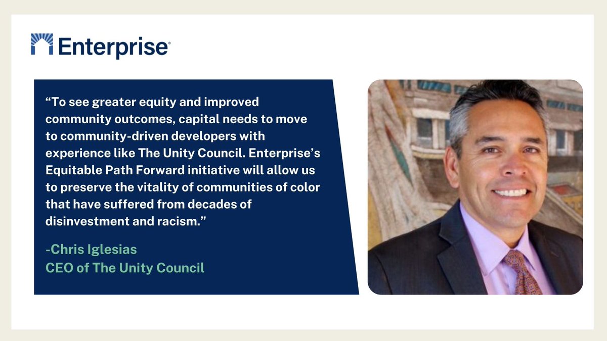 EnterpriseNow's tweet photo. @TheUnityCouncil , based in Oakland, California, is one of the many talented housing providers we’re working with through #EquitablePathForward to advance racial equity in the real estate industry. Read more on our blog: https://t.co/efslognVG6 https://t.co/0QBSqBn2rn