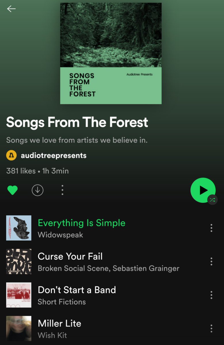 Thank you to @AudiotreeShows for including Miller Lite on your Songs From The Forest playlist. Check it out below. 

open.spotify.com/playlist/0ZB70…