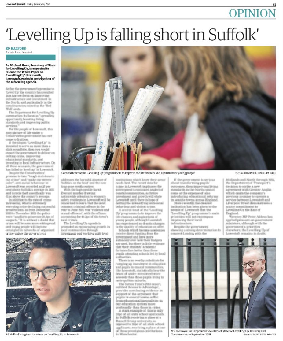 EdHalford1's tweet photo. Was so exited to achieve a #journogoal today- my article on levelling up was given a full page. If you would like to read the article in full- https://t.co/Xukbfv0LuG https://t.co/EFu0ZNjtuG
