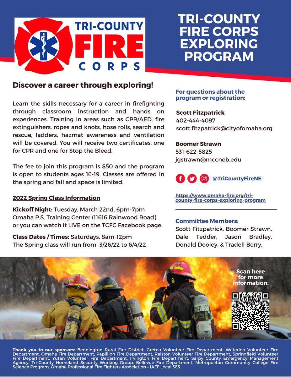 TriCountyFireNE's tweet photo. Registration is now open for our Spring 2022 Class!

Click here to register:
https://t.co/Xs2RaklrAs

#TriCountyFireCorps https://t.co/BXY7Rxsno9