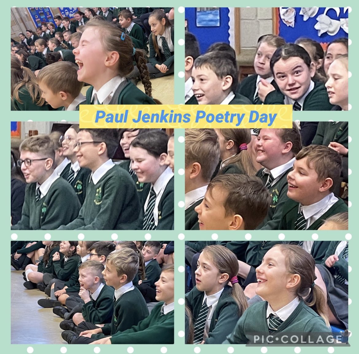 PatricksSchool's tweet photo. Much hilarity in school today with the visit of poet/performer @teacherwriterPJ. So many happy, laughing children and support for our focus on Speaking and Listening. #maninthesillyhat https://t.co/xE4NrJWG0F