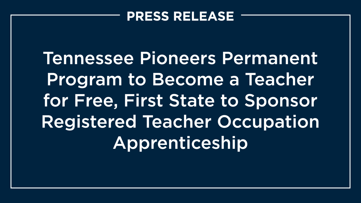 Exciting news from <a href="/TNedu/">TN Dept of Education</a>! Tennessee announced a permanent registered apprenticeship program for teachers. This #AmericanRescuePlan funded program now has <a href="/USDOL/">U.S. Department of Labor</a> partnership and can more permanently &amp; sustainably address teacher shortages in TN. tn.gov/education/news…
