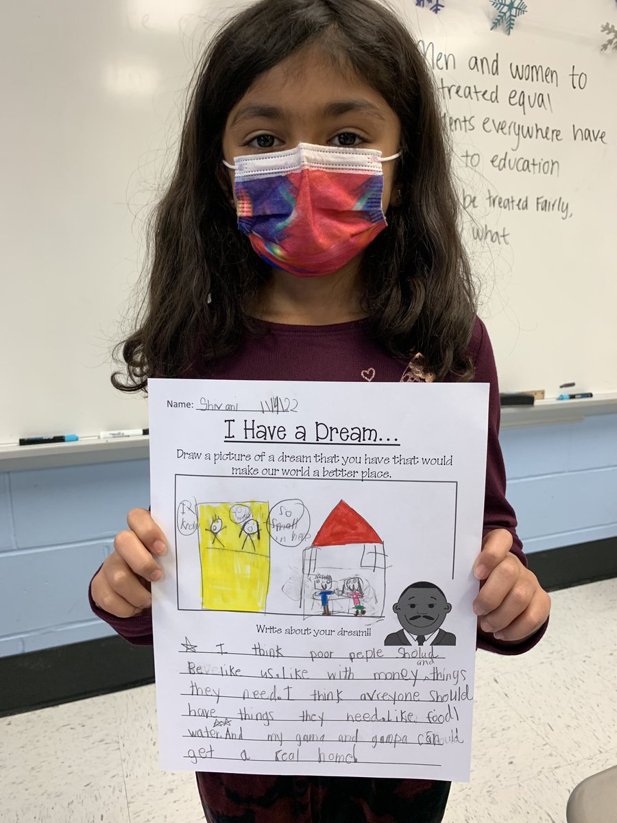Celebrating MLK Day! We created a list of adjectives to describe his character and wrote about our own dreams. These 3rd graders are already making the world a better place 🥰 #rvilleproud