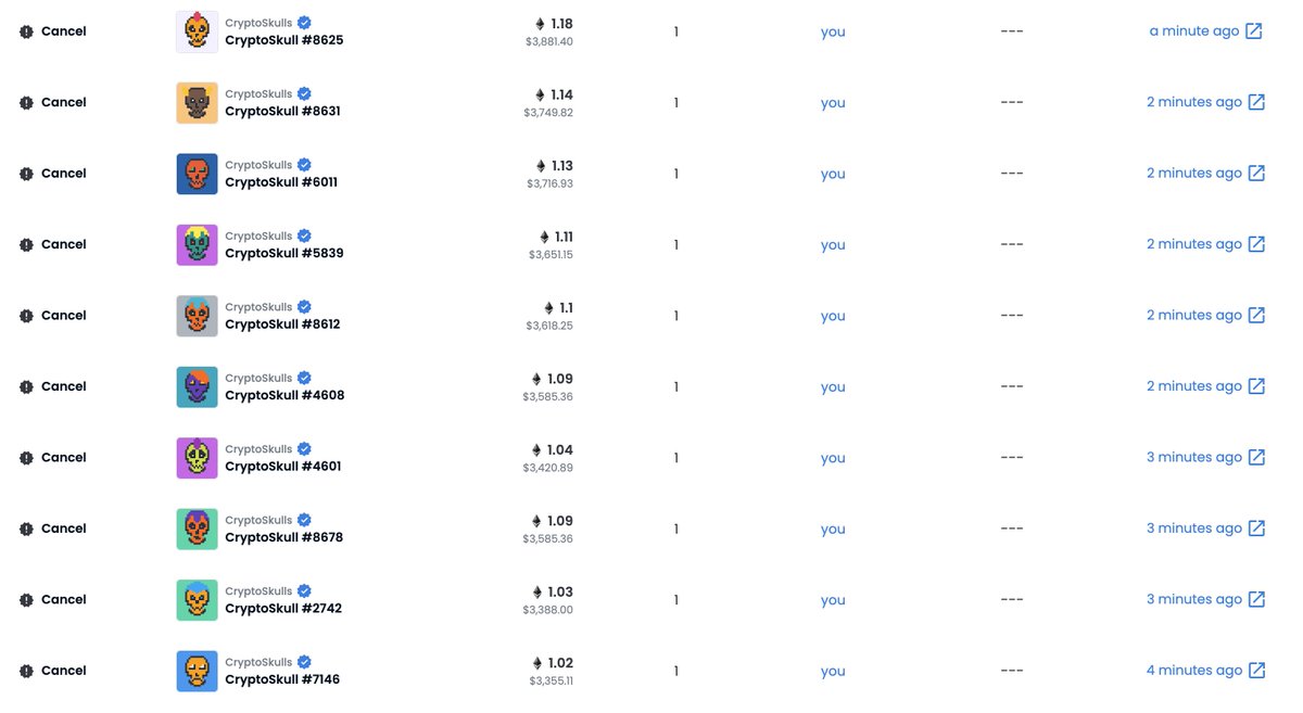 Just delisted all my <a href="/Crypto_Skulls/">CryptoSkulls ☠️</a>.

I will learn from <a href="/pranksy/">Pranksy (Wooloo Arc)</a>'s mistake with BAYC and I genuinely thank him for sharing it and being so public about it.