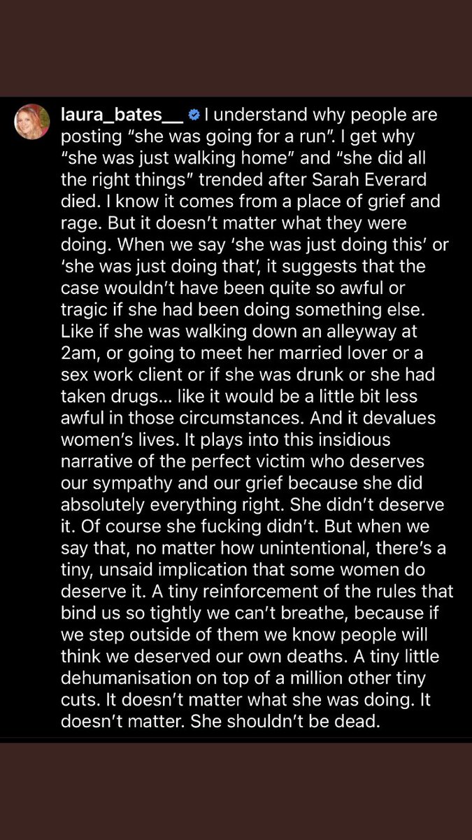 An important point well articulated by Laura Bates re: #shewasjustgoingforarun