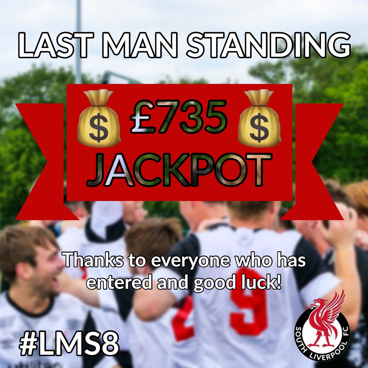 SouthLplFC_LCPL's tweet photo. 105 entries for our Last Man Standing making it a £735 jackpot

Thank you to everyone involved and good luck 🤞

#LMS8 https://t.co/qF1j3qPFE5