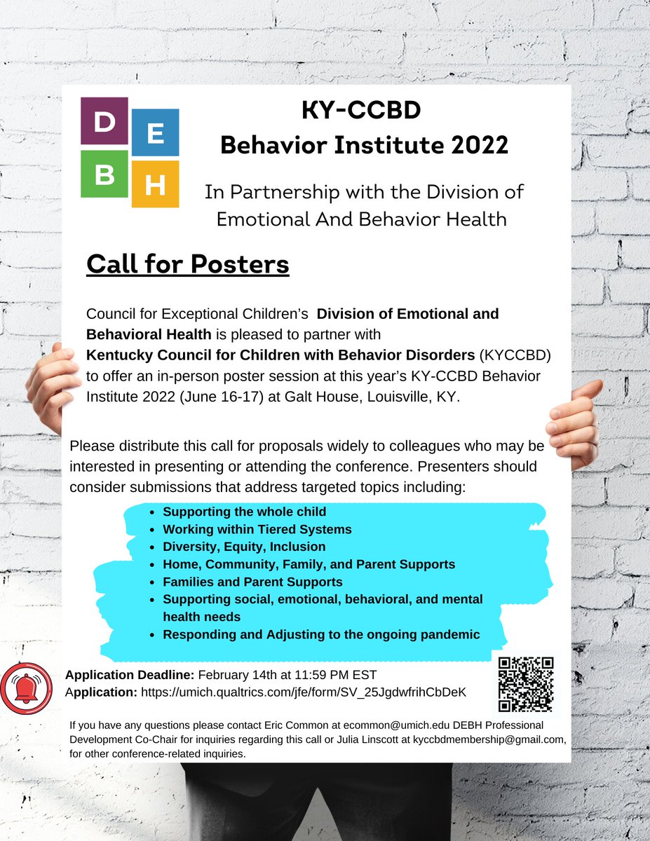 DEBHmembers's tweet photo. For anyone interested in supporting the social-emotional and behavioral health of all students, #KYCCBD #Kentucky's Behavior Institute is partnering with @DEBHmembers - will be an amazing conference. Poster calls are now open. https://t.co/HzwfRLFxhC https://t.co/UI3eKwUZL7 https://t.co/w9ka8afMpE