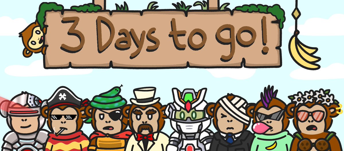 CoolMonkes's tweet photo. With only 3 days till launch and less than 100 WL spots remaining, we’re giving away 10 WL spots to anyone who will:

🍌 Follow @coolmonkes
🍌 Like and RT
🍌 Tag 6 frens

This might be your last chance to win a WL, winners announced in 24 hours! https://t.co/rui04sPST6