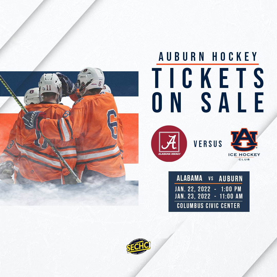 AuburnHockey's tweet photo. Your Auburn Tigers take on the Alabama Crimson Tide next week in another edition of The Iron Cup. Be sure to get your tickets today online at https://t.co/w3RqREZurB and show out to support the boys in Orange &amp; Blue. #WarDamnHockey https://t.co/E0oXwNx069
