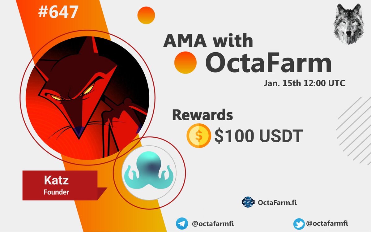 🤍AMA Series With #OctaFarm

🎁Prize: $100 USDT
📆Date: January 15th 12:00 UTC 
🏨 Venue: t.me/CryptoTiTans0

Rules : t.me/CryptoTitansCH…

🖤 Follow

 <a href="/octafarmfi/">Octa Farm - Presale Closed</a>

&amp;

  <a href="/CryptoTitans1/">CryptoTiTans (⚫,⚪)</a>

2. Like Retweet &amp; Comment Your Questions (3 Questions Max) Tag 3 friends.