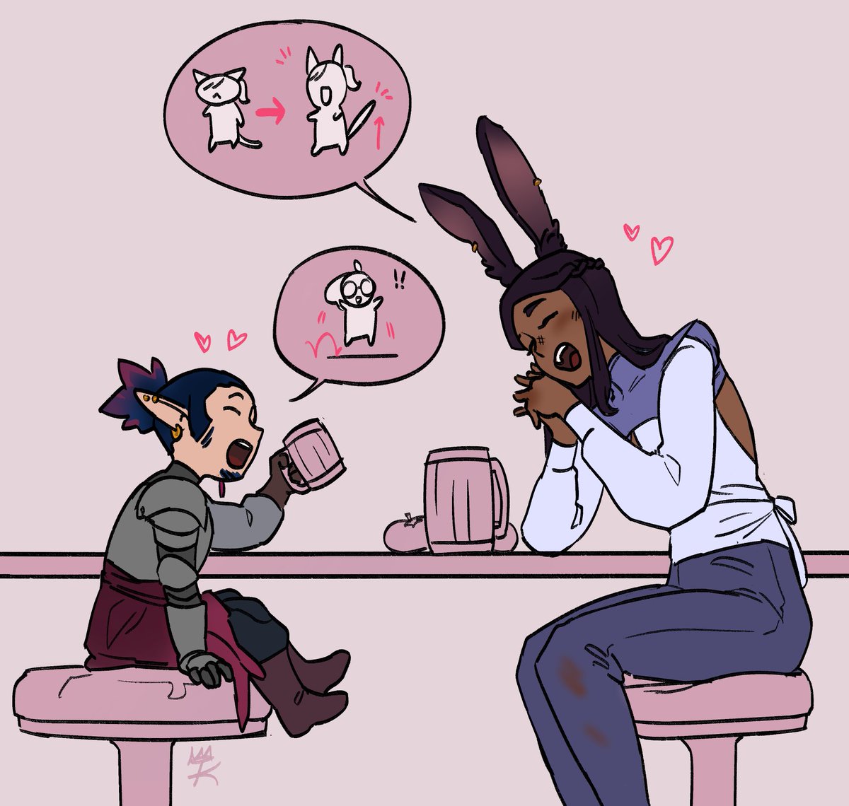 KingKryptid's tweet photo. Lalafell and viera catch up in local bar to gush about girlfriends for an hour uwu 
#ffxivart #WoL https://t.co/jW7qkdafR7