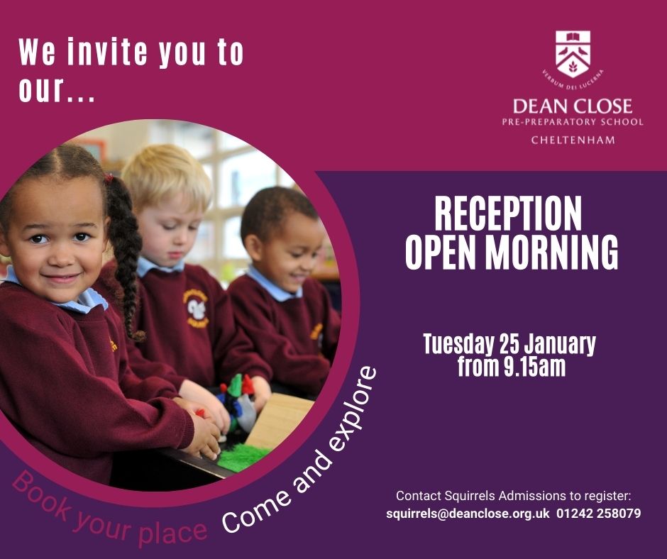 DeanCloseSchool's tweet photo. Come and explore 'The Squirrels' at our Reception Open Morning, on Tuesday 25th January. ๐ฟ๏ธ
Call 01242 258079 or email squirrels@deanclose.org.uk to register.
2 Sessions available:
Session 1 - 9.15am
Session 2 - 10.45am
#deanclosepreprep #deanclosesquirrels #denancloseflourish https://t.co/6eJFoJiOaA