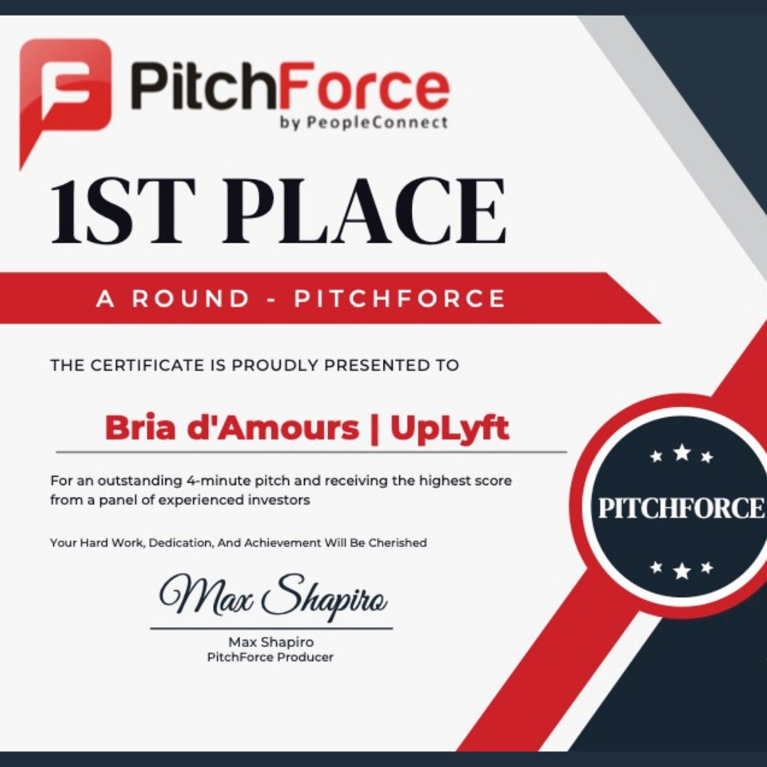 UpLyft took home 1st place at PitchForce's A Round Competition yesterday! Thank you People Connect for providing us with this opportunity.
<a href="/PeopleConnect_/">PeopleConnect</a> 

#pitchforce #peopleconnect #peopleconnectstaffing #pitch #startups #investors #vc #seriesa #uplyft #uplyftyourlife