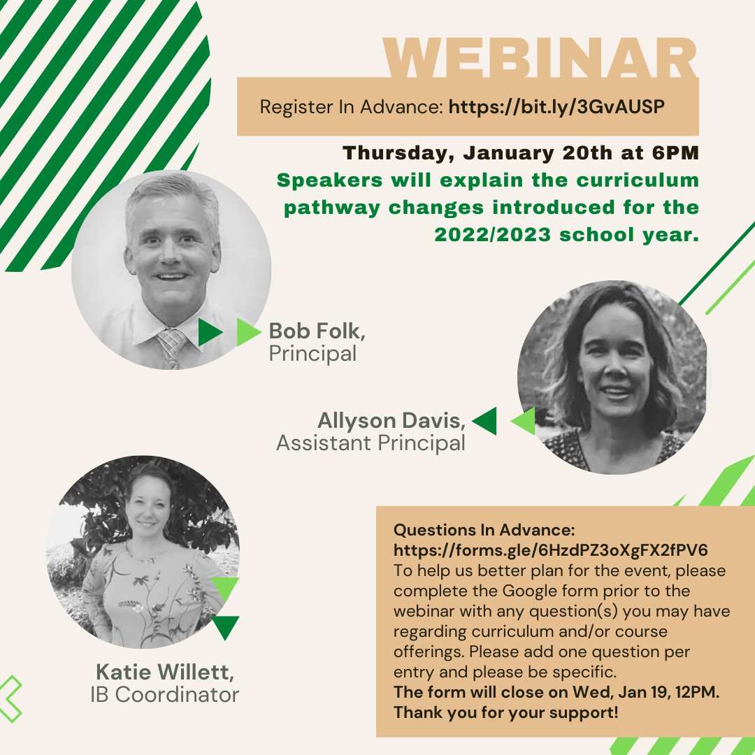 Webinar 1/20 @ 6PM: RegInAdv:bit.ly/3GvAUSP Bob Folk, Allyson Davis, &amp; Katie Willett, will explain the curriculum pathway changes introduced for the 2022/2023 school year. Send ?'s In Advance to forms.gle/6HzdPZ3oXgFX2f… by Wed, Jan 19, 12PM. <a href="/MyersParkHS/">Myers Park High</a> <a href="/CharMeckSchools/">Charlotte-Mecklenburg Schools</a>