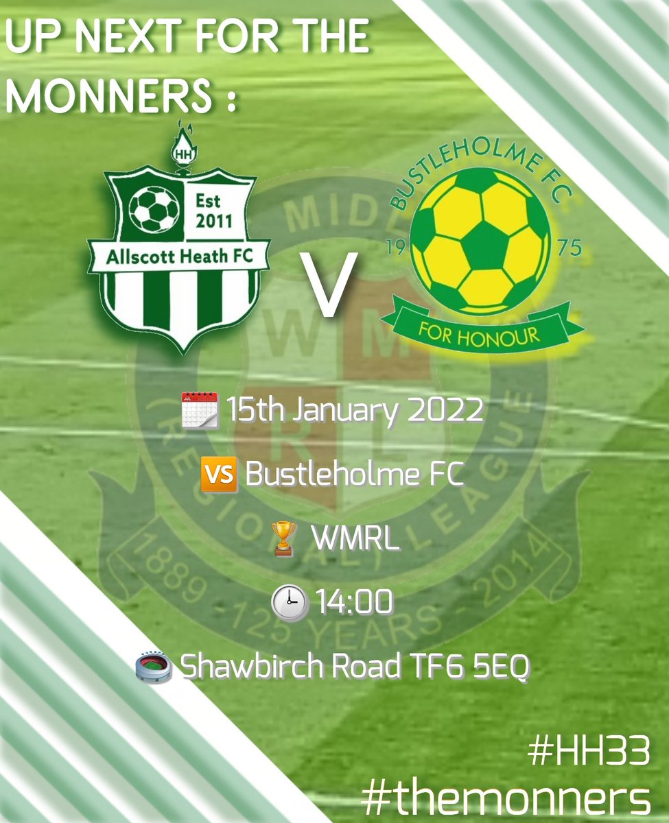 AllscottHeathFC's tweet photo. UP NEXT FOR THE MONNERS:
Tomorrow our first competitive fixture of 2022 as we host @BustleholmeFC1 at shawbirch road.
💷 £4 Adults / £2 Conncessions
☕ Refreshments available
#themonners
#hh33
🟢⚪🟢 https://t.co/LlaUY0fOHi
