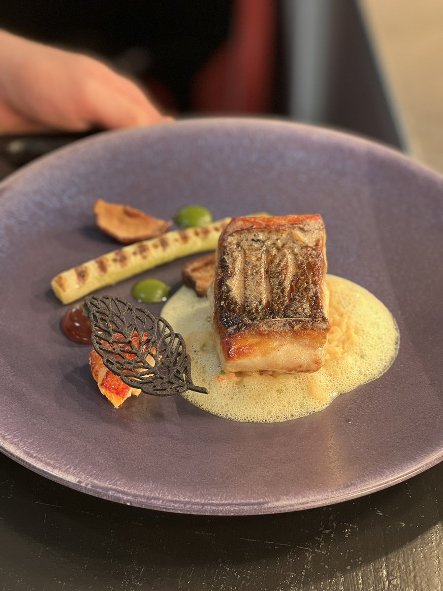 Beautiful wild bass with <a href="/irishlobsters/">Mullaghmore Sea Farm</a> lobster <a href="/macneanhouse/">MacNean House & Restaurant</a> 😋😋😋