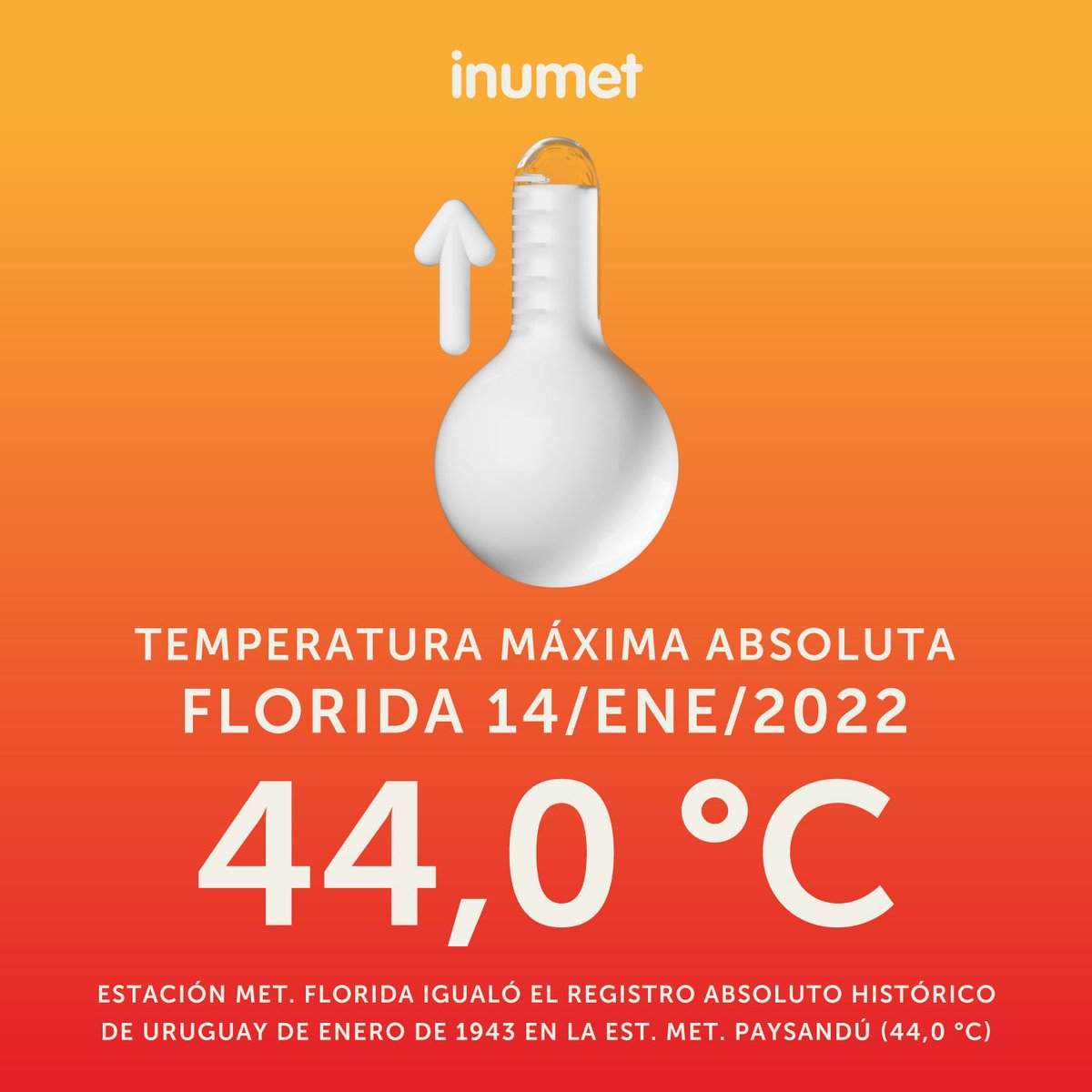 44°C à Florida en #Uruguay ce vendredi. Le record absolu national datant de 1943 est égalé ! 