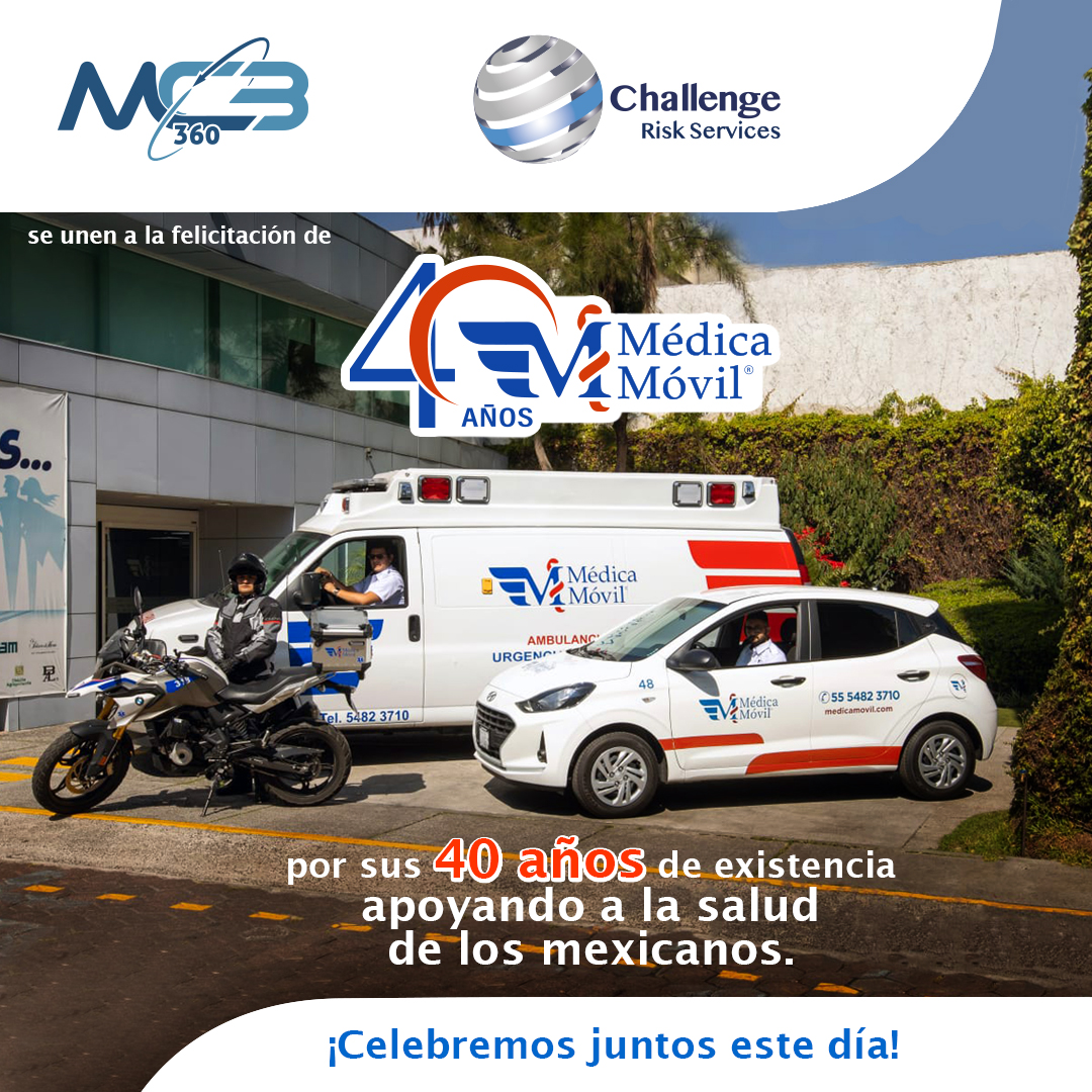 MCB360 y Challenge Risk Services se unen a la felicitación de Médica Móvil 🎉, por sus 40 años de existencia cuidando la salud de los mexicanos 🇲🇽. ¡Celebremos juntos este día 💙!

#ChallengeRiskServices #MédicaMóvil #Viviresincreíble #GNP #México