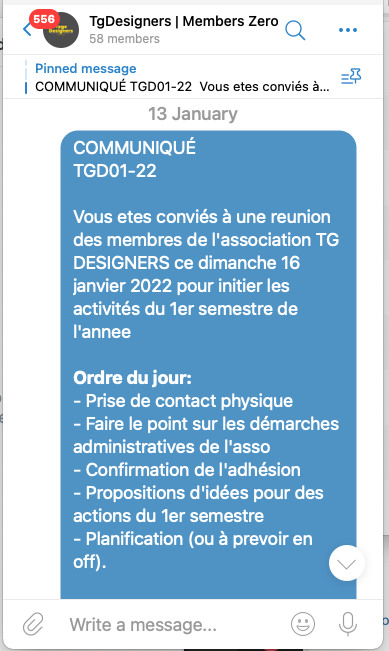 TgDesigners's tweet photo. [INFO] #TgTwittos #TgDesign
Ce dimanche 16 janvier 2022, la première réunion de l’année se tiendra à Lomé. Les membres de l’association togolaise TgDESIGNERS.
Merci de prendre les détails et d’honorer de votre présence. https://t.co/LPSAf0RuwS