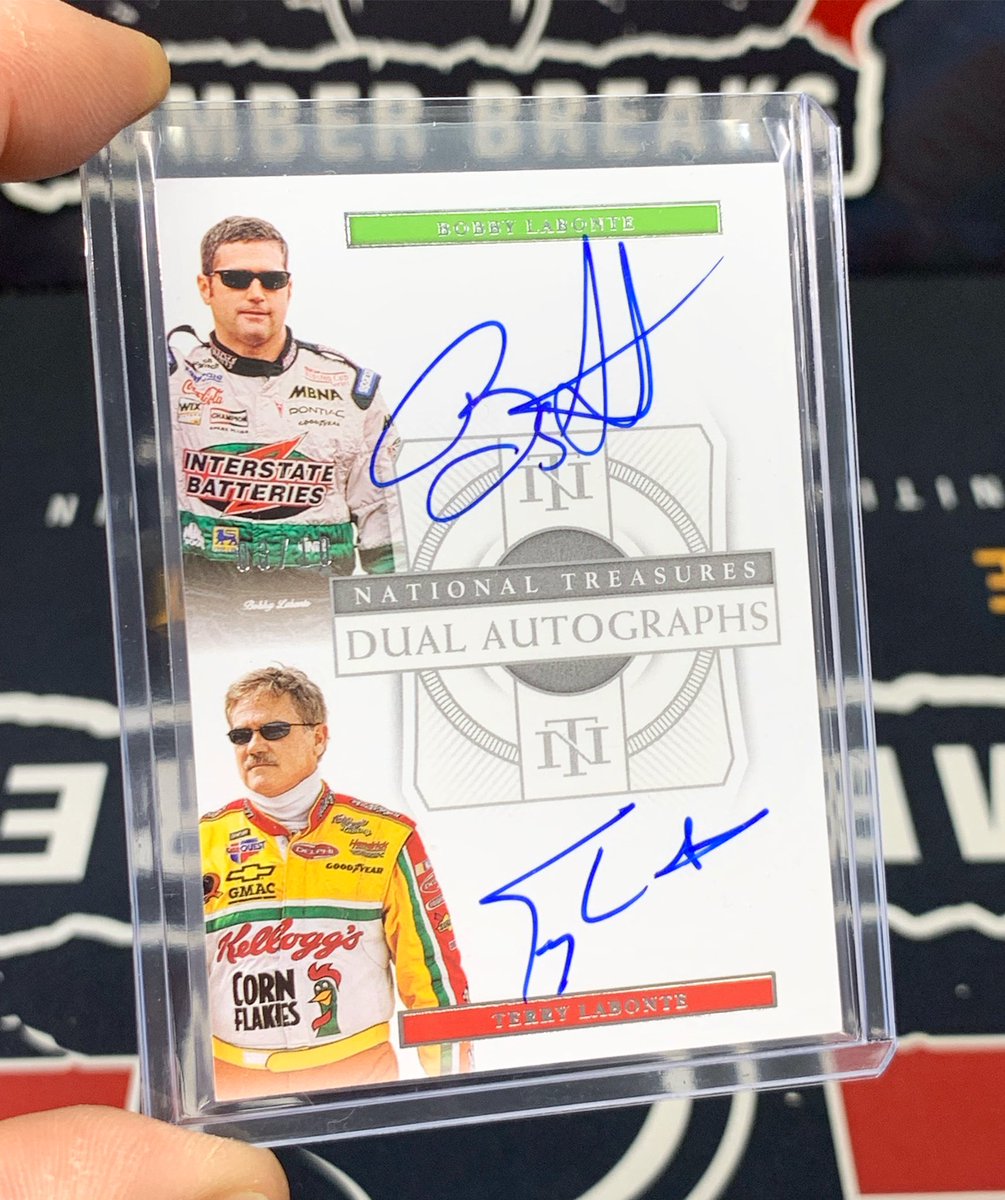 BomberBreaks's tweet photo. Bobby & Terry Labonte /10 Dual Auto showing up in our @paniniamerica National Treasures Racing breaks today! 🔥🔥🔥
#boom #follow #whodoyoucollect #nascar #racing #groupbreaks #thehobby #autograph #labonte https://t.co/SJnMjHwZks