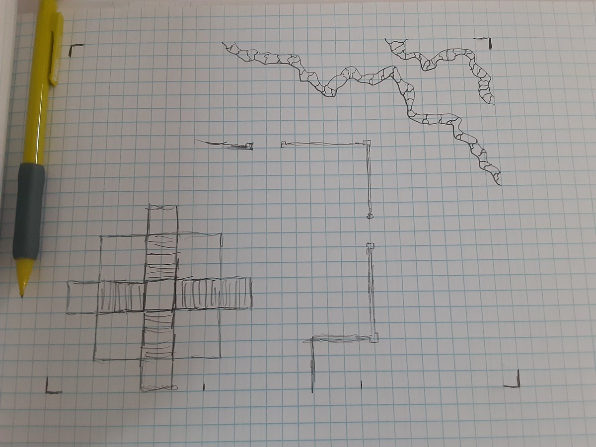 donovanledoux's tweet photo. Began sketching out an idea for a final encounter map for a mini Eberron campaign I'll be running for my group this year. Want it to feel big, epic, and dynamic. Going for some good cover, several levels of elevation, foliage, and a nice stone temple centerpiece.
#DnD #Homebrew https://t.co/WezmtqHpdW