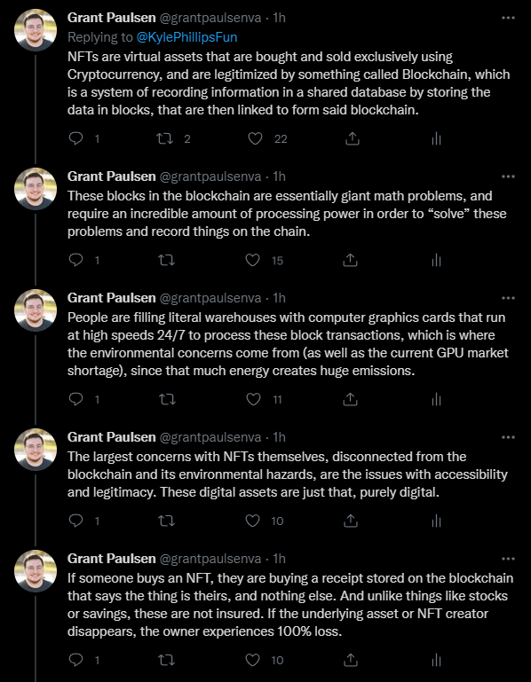 grantpaulsenva's tweet photo. With all this talk of NFTs, I tried to break things down as simply as I could for anyone who isn't familiar with them and wanted more information.

For reference, as well as a VA, I'm also a financial advisor, and I've been in the finance industry for several years. https://t.co/YkP64h20Kf