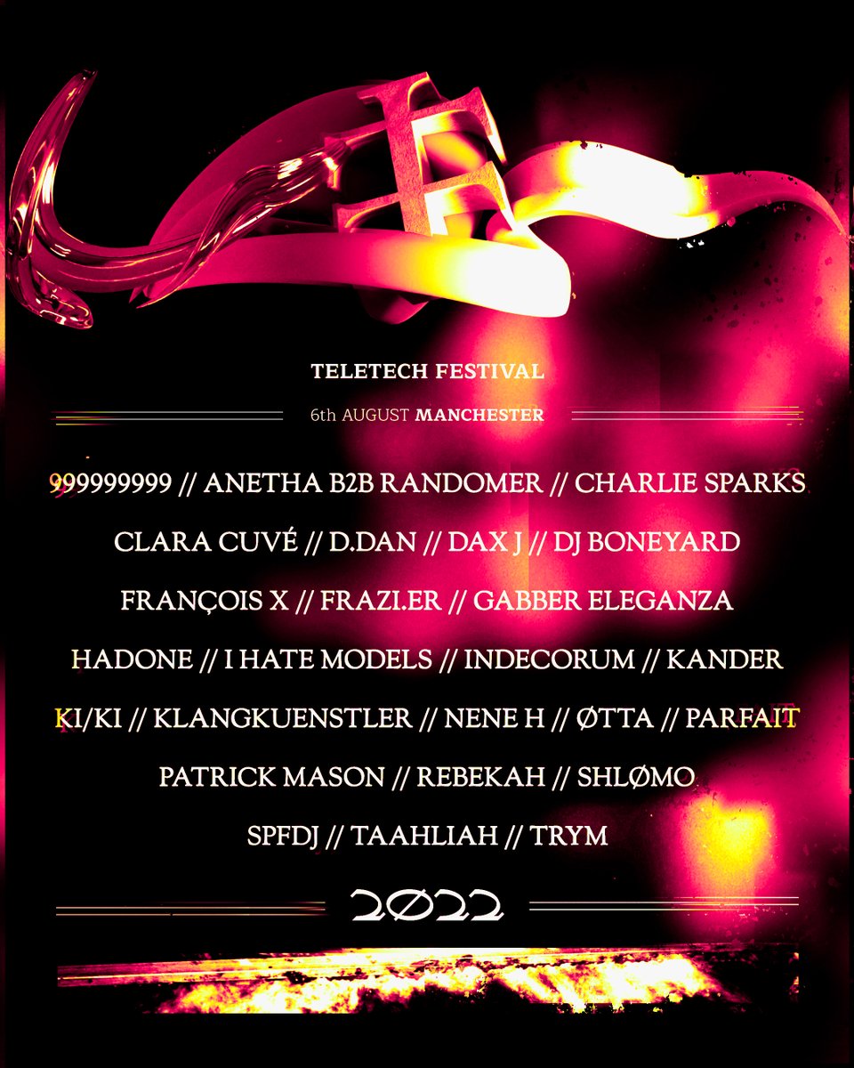 TELETECH FESTIVAL 2022 /// Sign up through the link in our bio

Win 4x guestlist 👉 RT this, following us and tagging your friends below. Each tag is a new entry.

Tickets on sale 4th February. It's essential you sign up on Skiddle for priority access to the queue for tickets.