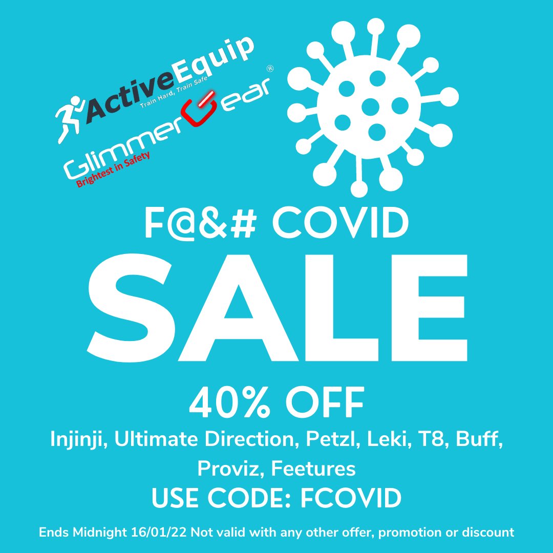 ActiveEquip's tweet photo. We are so freakin OVER COVID. Help us give a big F You to COVID with a massive 40% Off Leki, Ultimate Direction, Petzl, Proviz, T8, Buff &amp; Feetures.

Use the code: FCOVID
Ends midnight 16/01/2022 - not valid with any other offer or promo.

#FlashSale #TwoDaysOnly #FCOVID https://t.co/pxYequQO3o