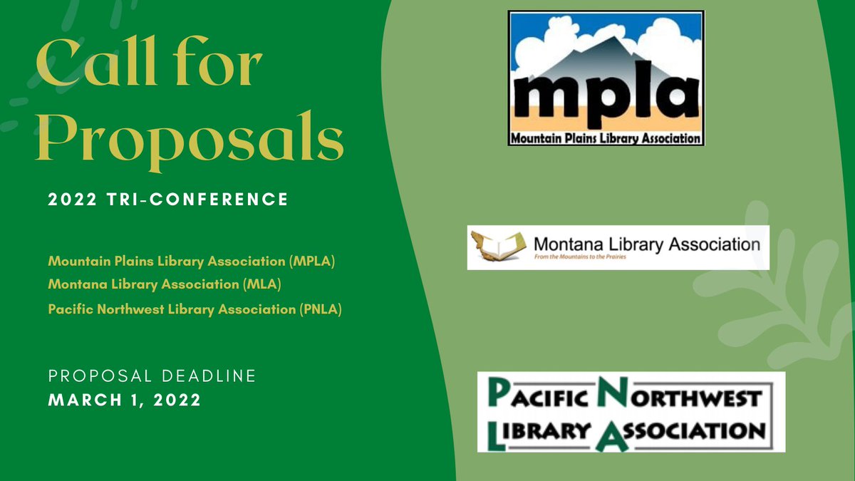 PNLA_Org's tweet photo. Call for proposals for the 2022 Tri conference!
MPLA
MLA
PNLA

Access the proposal form at https://t.co/VftrBShB3W https://t.co/xuZRYm0o6H