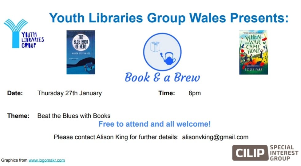 It's time! #bookandabrew is back on Thurs 27/01. Titles to discuss will include #TheBlueBookofNebo by <a href="/ManonSteffanRos/">Manon Steffan Ros</a> and #WhentheWarCameHome by <a href="/WelshDragonParr/">Lesley Parr</a> Register here: bit.ly/3I0PQsh
<a href="/CILIPinWales/">CILIP Cymru Wales 🏴󠁧󠁢󠁷󠁬󠁳󠁿</a> <a href="/youthlibraries/">YLG Committee</a> <a href="/CILIPinfo/">CILIP</a>  <a href="/FireflyPress/">Firefly Press</a> <a href="/KidsBloomsbury/">Bloomsbury Kids & YA UK</a> 🎉💖📚