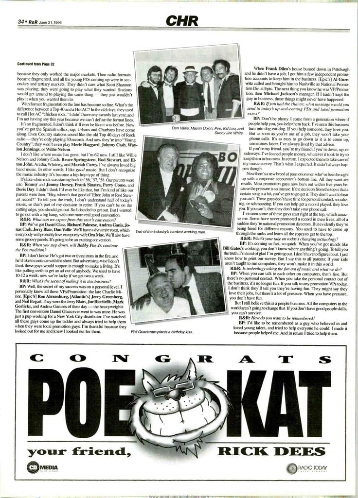 PopMusicSurvey's tweet photo. I stumbled on this interview of my dad from the trade paper Radio and Records, June 21, 1996. It covers his career right up to a few days before his retirement with the 25th Annual Poe Convention. It's amazing to me to see this again. Part 3 of 3. https://t.co/n6DQdK9omt https://t.co/JaZk8zl12m