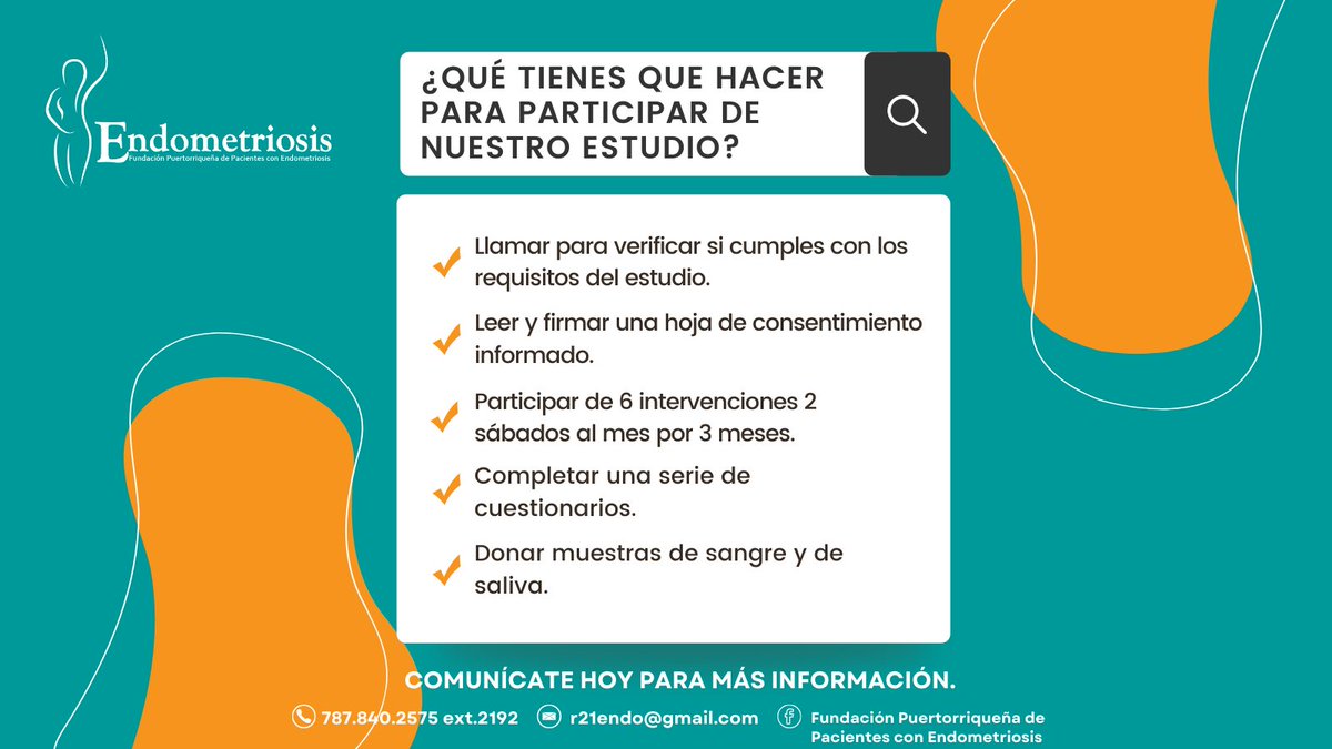 endopr2010's tweet photo. Quieres ayudar a mejorar la calidad de vida de las mujeres con endometriosis participando de nuestro estudio? Te compartimos lo que tienes que hacer para participar. Para más información comunícate con nosotros. #endopr #endometriosispr #endometriosis https://t.co/bWqeUTQiWj