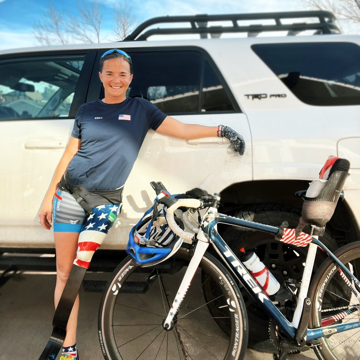MStockwell01's tweet photo. A @TrekBikes bike, a running leg and my @Toyota #4Runner. These are three of my favorite things. 🦿🏃‍♀️🚲 🇺🇸 #teamtoyota #backatit https://t.co/X5ycfv5LTm