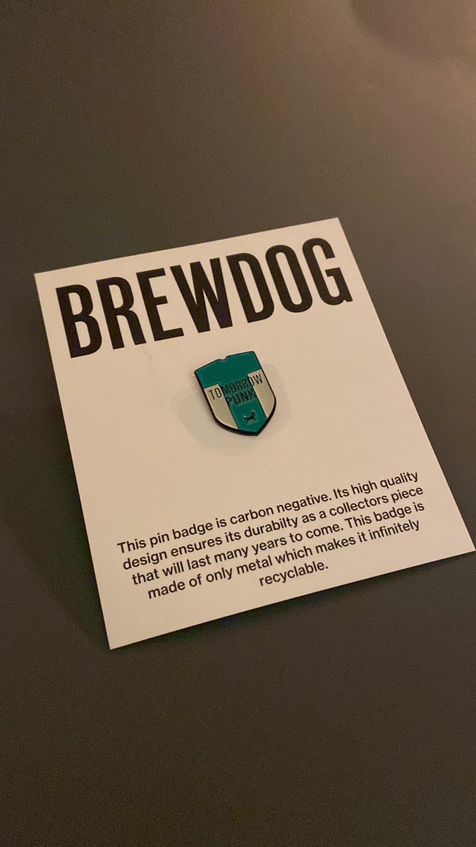 Hey <a href="/BrewDog/">BrewDog</a> I’m a big fan but what’s going on with these “tomorrow” pin badges? Saying it’s carbon negative and infinitely recyclable sounds like green washing especially when the rubber bit on the back is unlikely to be recyclable.