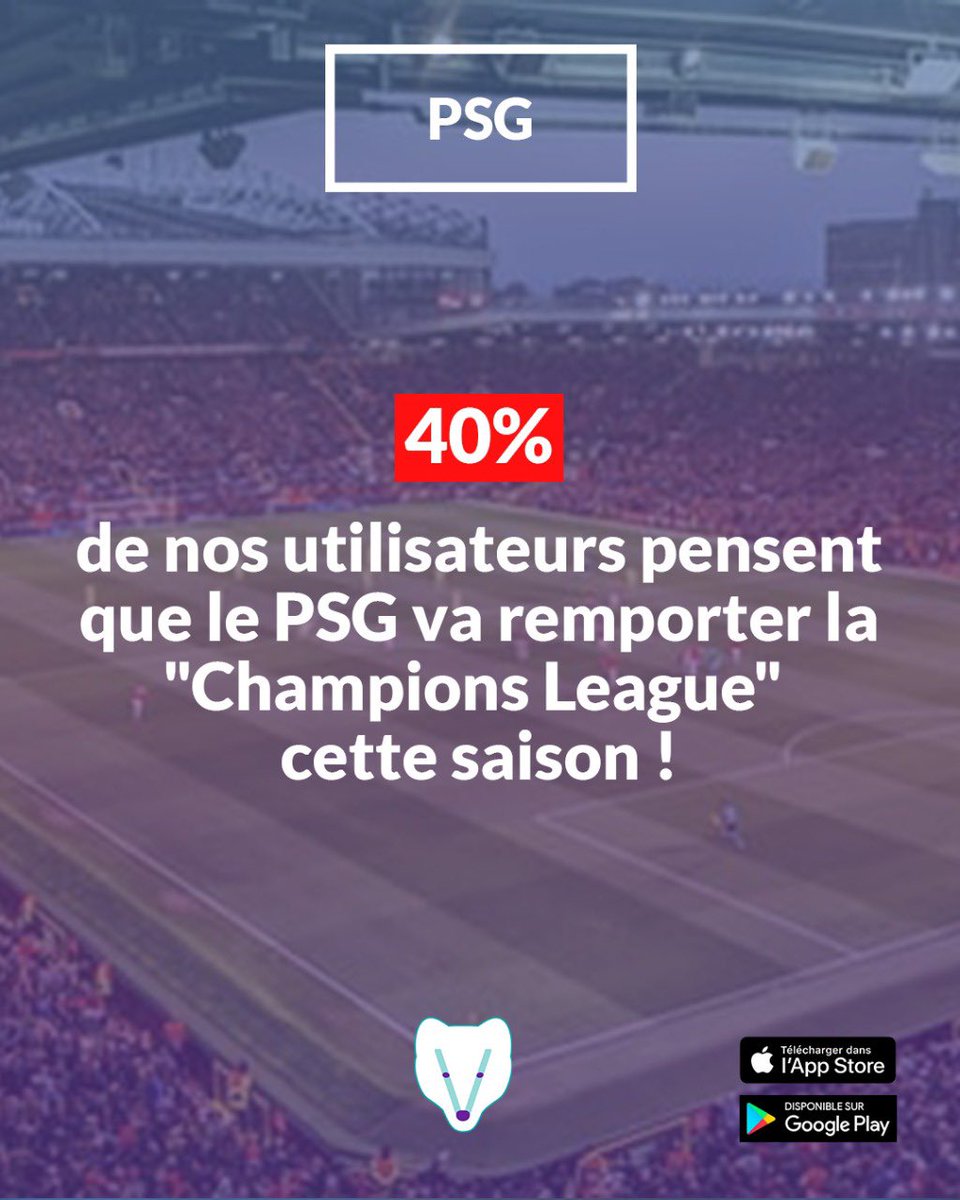 Voolpofrance's tweet photo. 40% de nos utilisateurs pensent que le #PSG va remporter la #Ligue_des_champions cette saison

#Messi #neymar #Mbappé #football https://t.co/qY1QUtqZi1