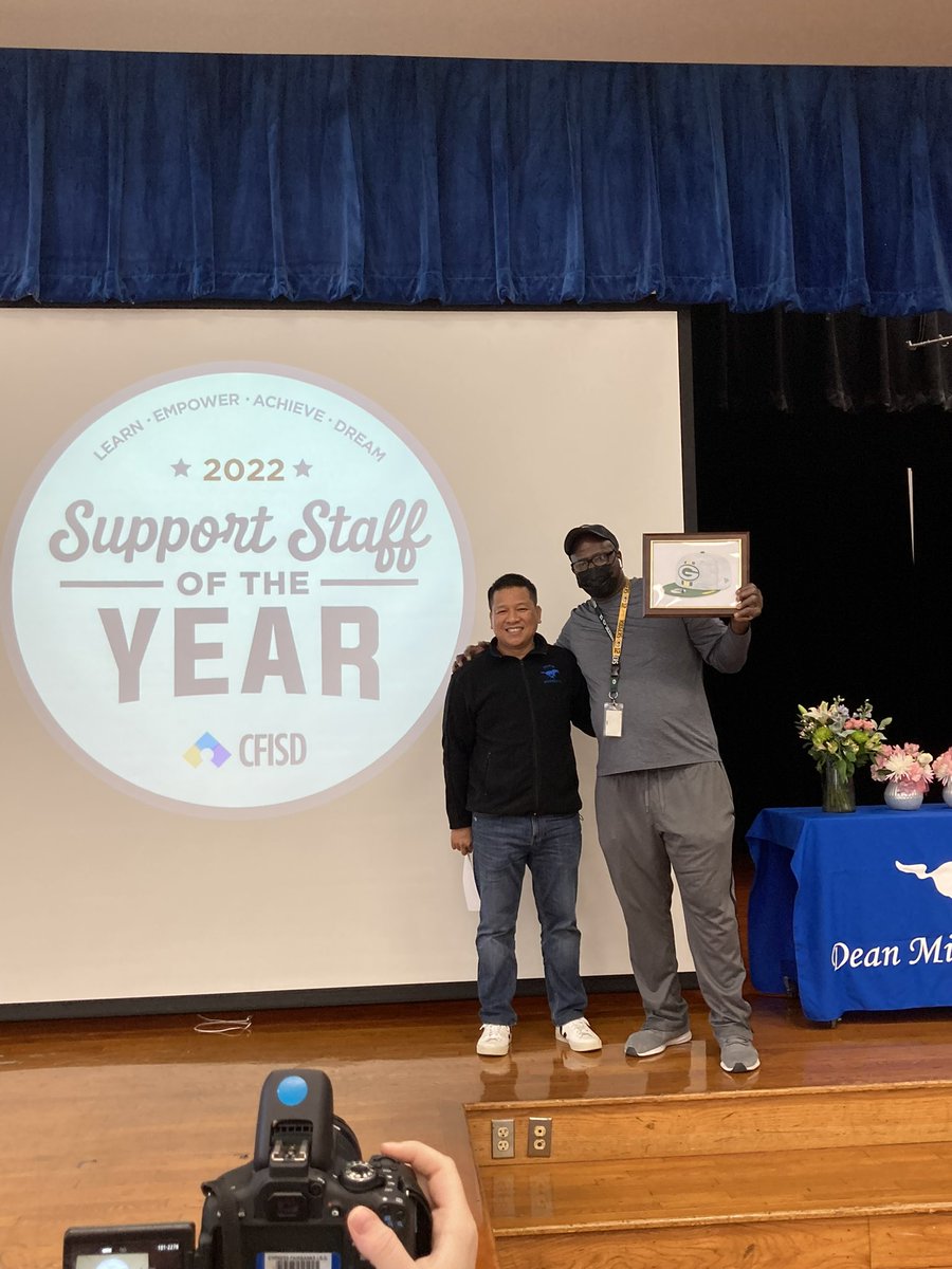 Honored, grateful, and proud to have these wonderful people as part of our  Mustang family: Marvis Hickman (Support); Shy Dotson and Nancy Doerrig  (Paraeducators); and Natalia Solano (Teacher of the Year). @CyFairISD
