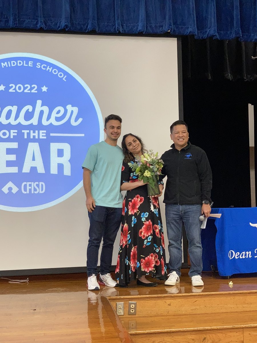 Honored, grateful, and proud to have these wonderful people as part of our  Mustang family: Marvis Hickman (Support); Shy Dotson and Nancy Doerrig  (Paraeducators); and Natalia Solano (Teacher of the Year). @CyFairISD