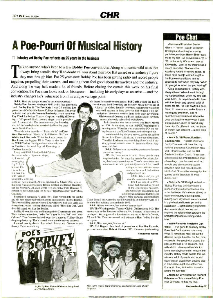 PopMusicSurvey's tweet photo. I stumbled on this interview of my dad from the trade paper Radio and Records, June 21, 1996. It covers his career right up to a few days before his retirement with the 25th Annual Poe Convention. It's amazing to me to see this again. Part 1 of 3. https://t.co/gJXVO97gEh https://t.co/Lql6E7hCD4