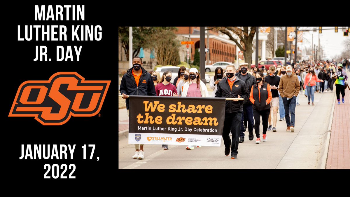 RegistrarOSU's tweet image. We encourage everyone to participate in events (studentaffairs.okstate.edu/students/dr-ml…) taking place on our campus for Martin Luther King Jr. Day tomorrow! We will see you back in classes on Tuesday! #IAmOKState #CowboyFamily #BeAnOSUCowboy #AmericasBrightestOrange