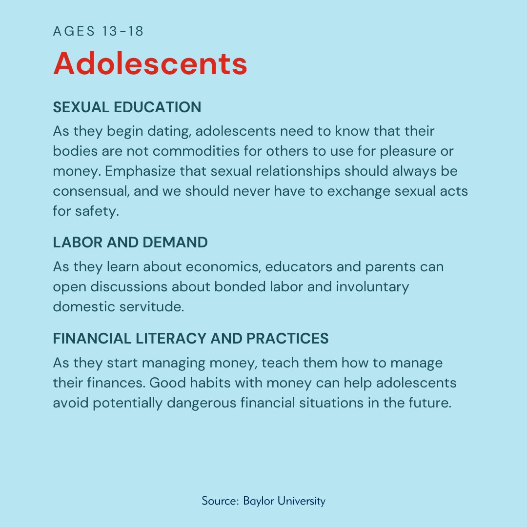 TexasCASA's tweet photo. It may be difficult, but adults can and should start having conversations around the dangers of sexual exploitation with the kids and youth in their lives. Check out these tips for different age groups to help you get started.⁠ #humantraffickingawareness https://t.co/kzB3OyDGSf