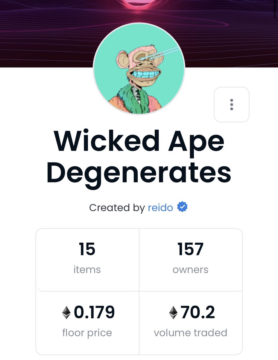 reidonft's tweet photo. what a milestone 70 ETH volume traded on wicked ape degens! THANK YOU 🙏🏻 https://t.co/bl6rFswK7n