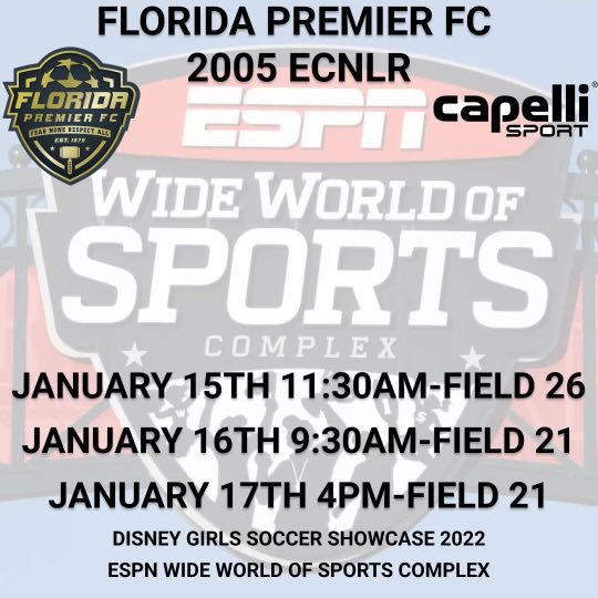 DISNEY SHOWCASE THIS WEEKEND LETS GO LADIES!!! <a href="/florida_premier/">Florida Premier F.C</a> #ESPN #ecnlr