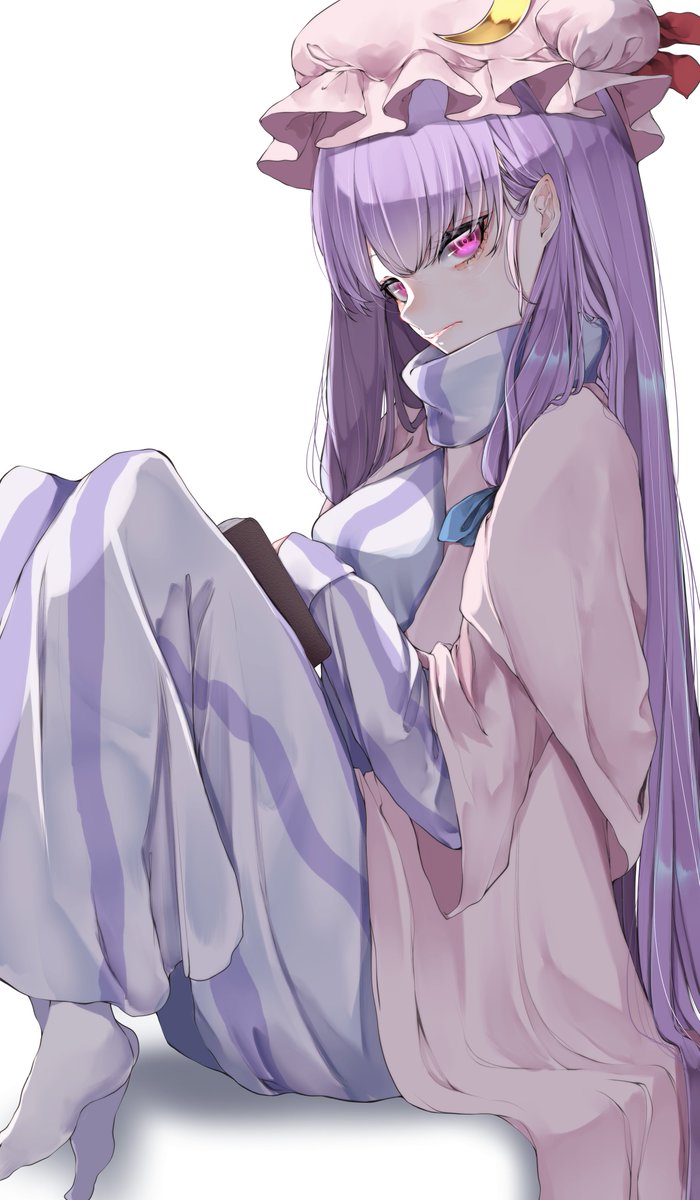 patchouli knowledge 1girl solo hat long hair crescent purple hair dress  illustration images